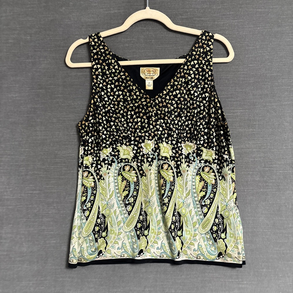 Vintage y2k Talbots Top 12 Petite Brown Green Silk Floral Babydoll Tank Boho